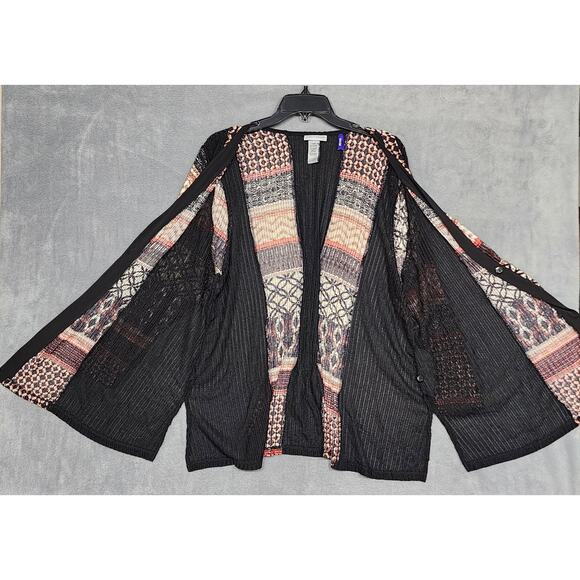Catherines Mesh Cardigan Petite 1XWP 18/20WP Black Red Artsy Boho Coastal - Picture 7 of 10